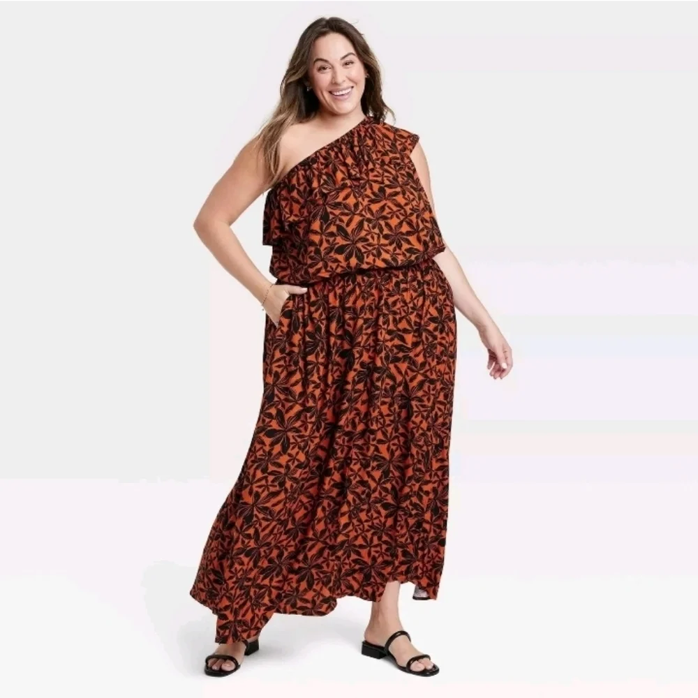 Ava & Viv Women's Maxi Skirt Rust Floral Length 400Size 1X Waist 20 - Picture 3 of 6